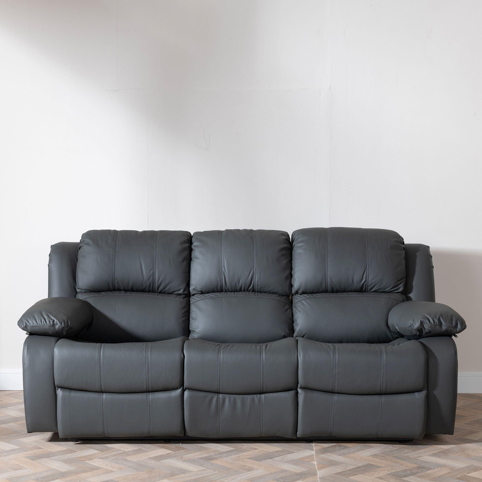 Helena Grey Leather Manual Recliner Sofa