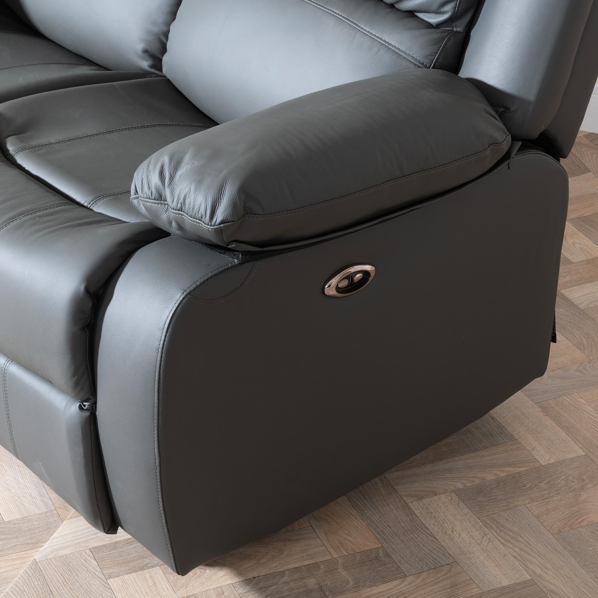 Helena Grey Leather Manual Recliner Sofa