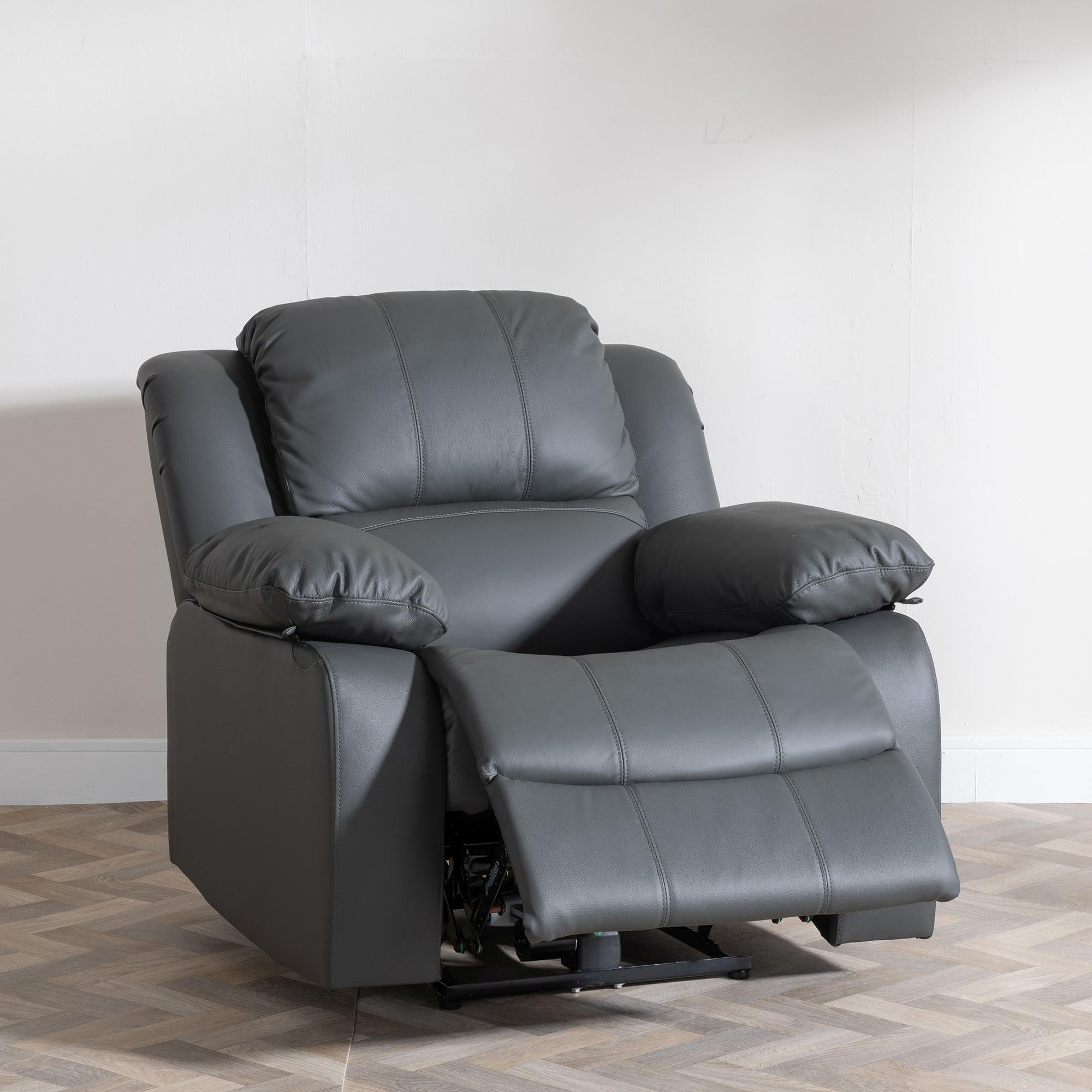Helena Grey Leather Manual Recliner Sofa