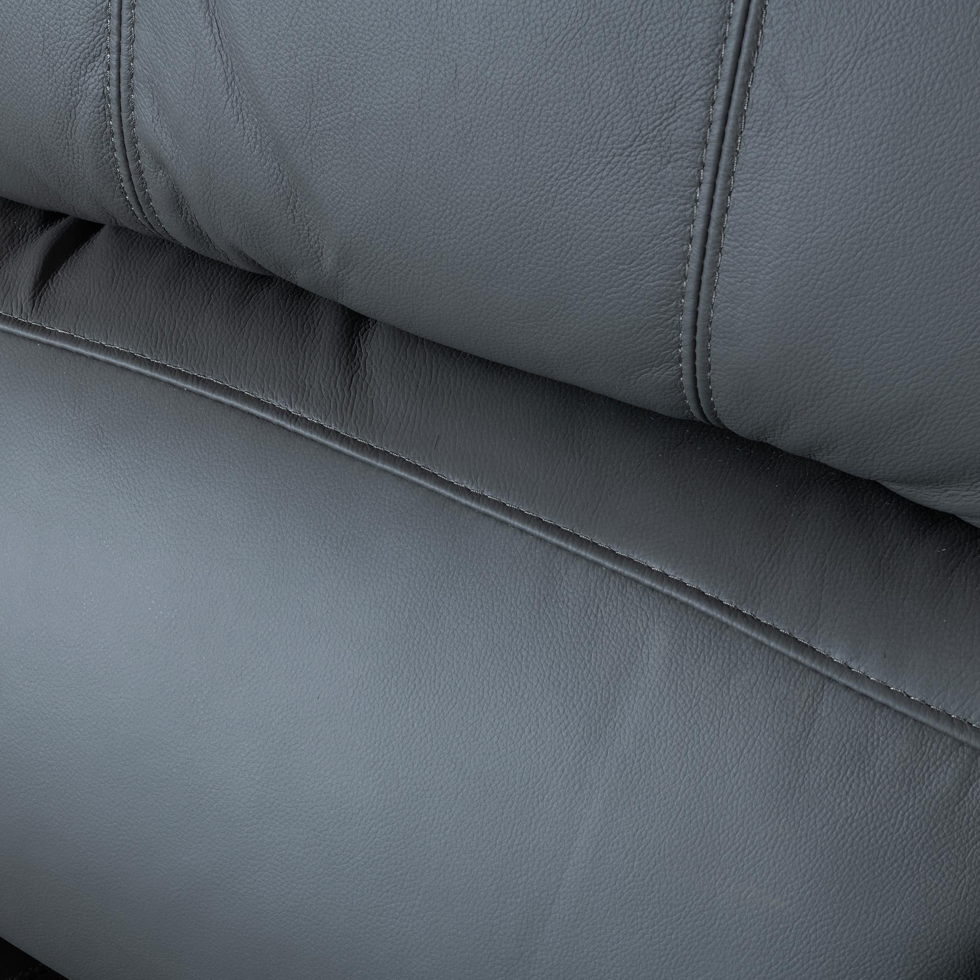Helena Grey Leather Manual Recliner Sofa