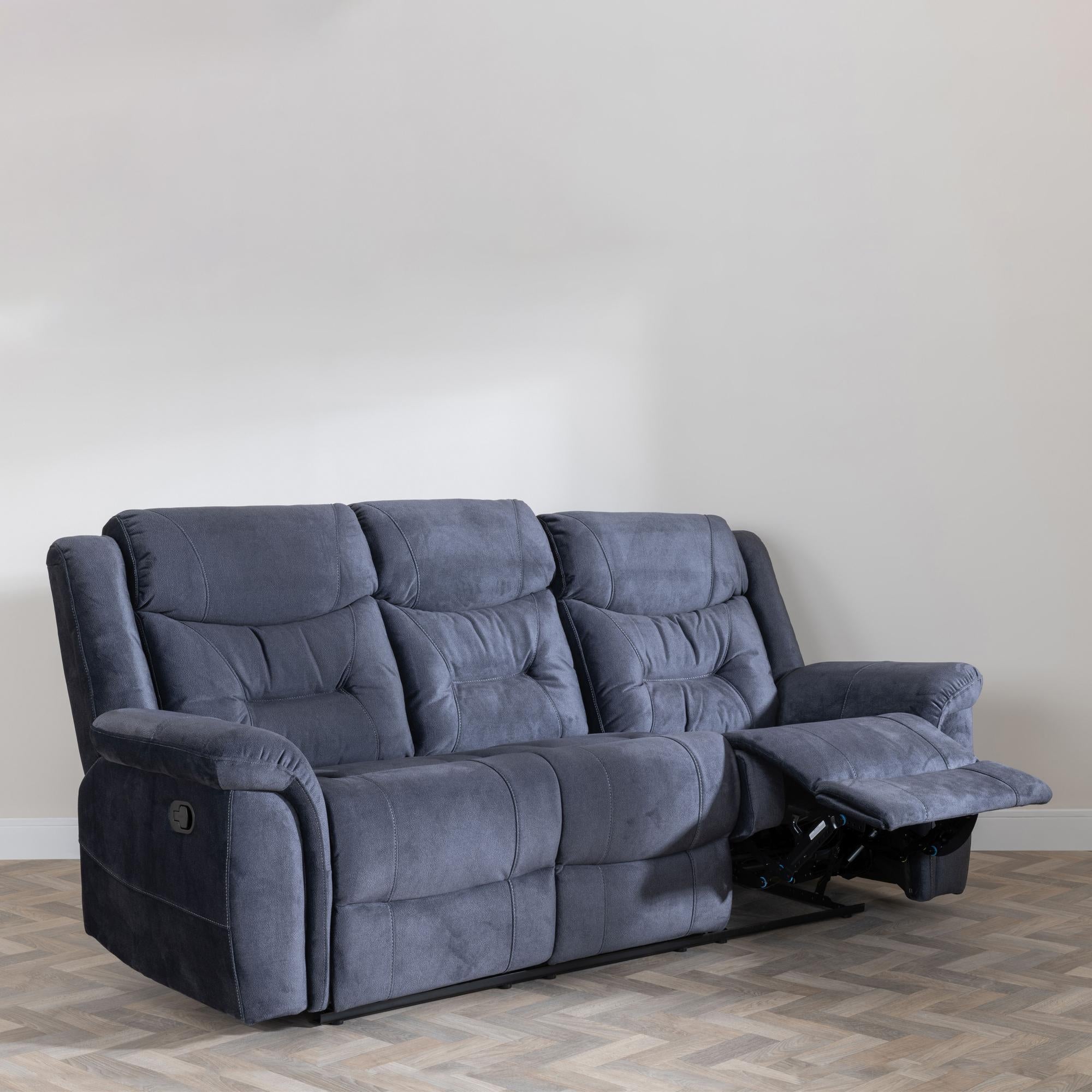 Grace Blue Fabric Manual Recliner Sofa