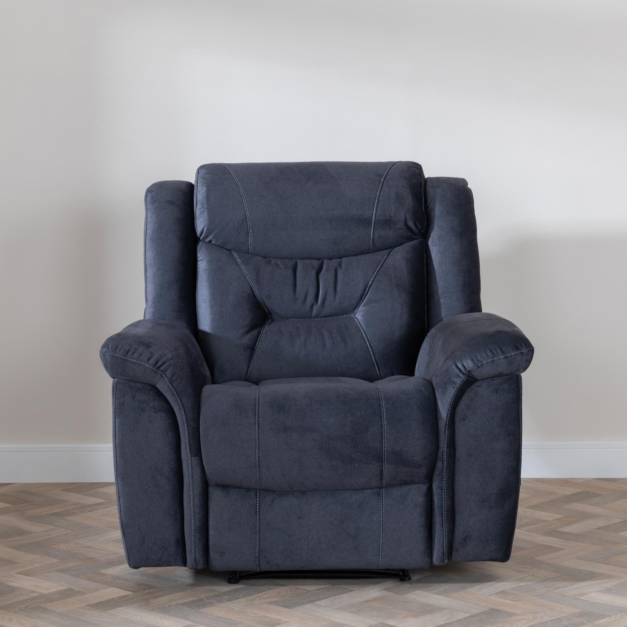 Grace Blue Fabric Manual Recliner Sofa