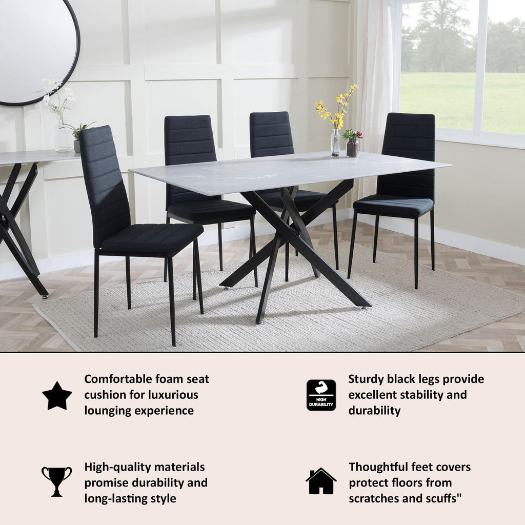 Obsidian Black Fabric Dining Chair with Black Legs