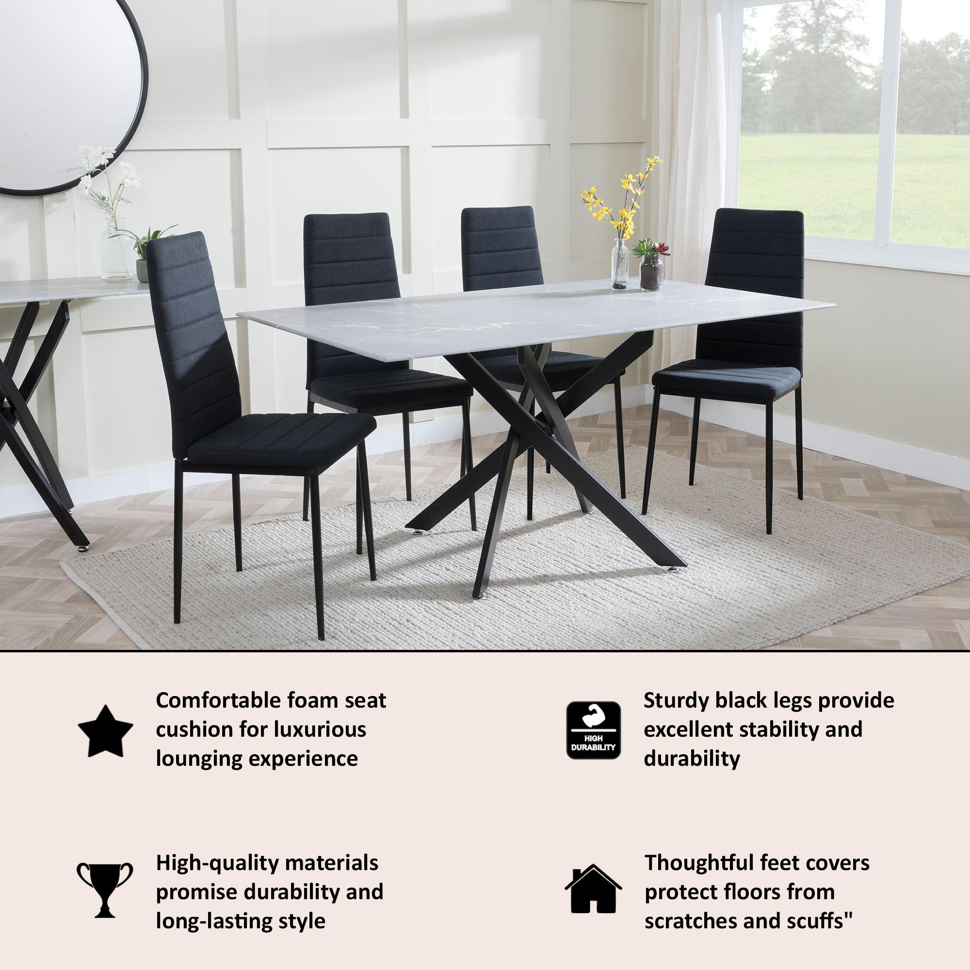 Obsidian Black Fabric Dining Chair with Black Legs