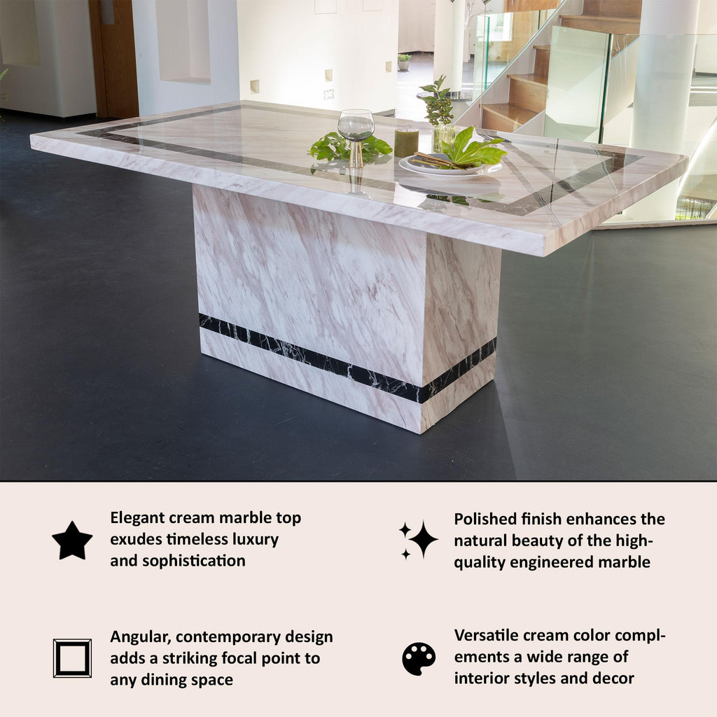 Arzano Cream Engineered Marble Rectangular Dining Table 160cm