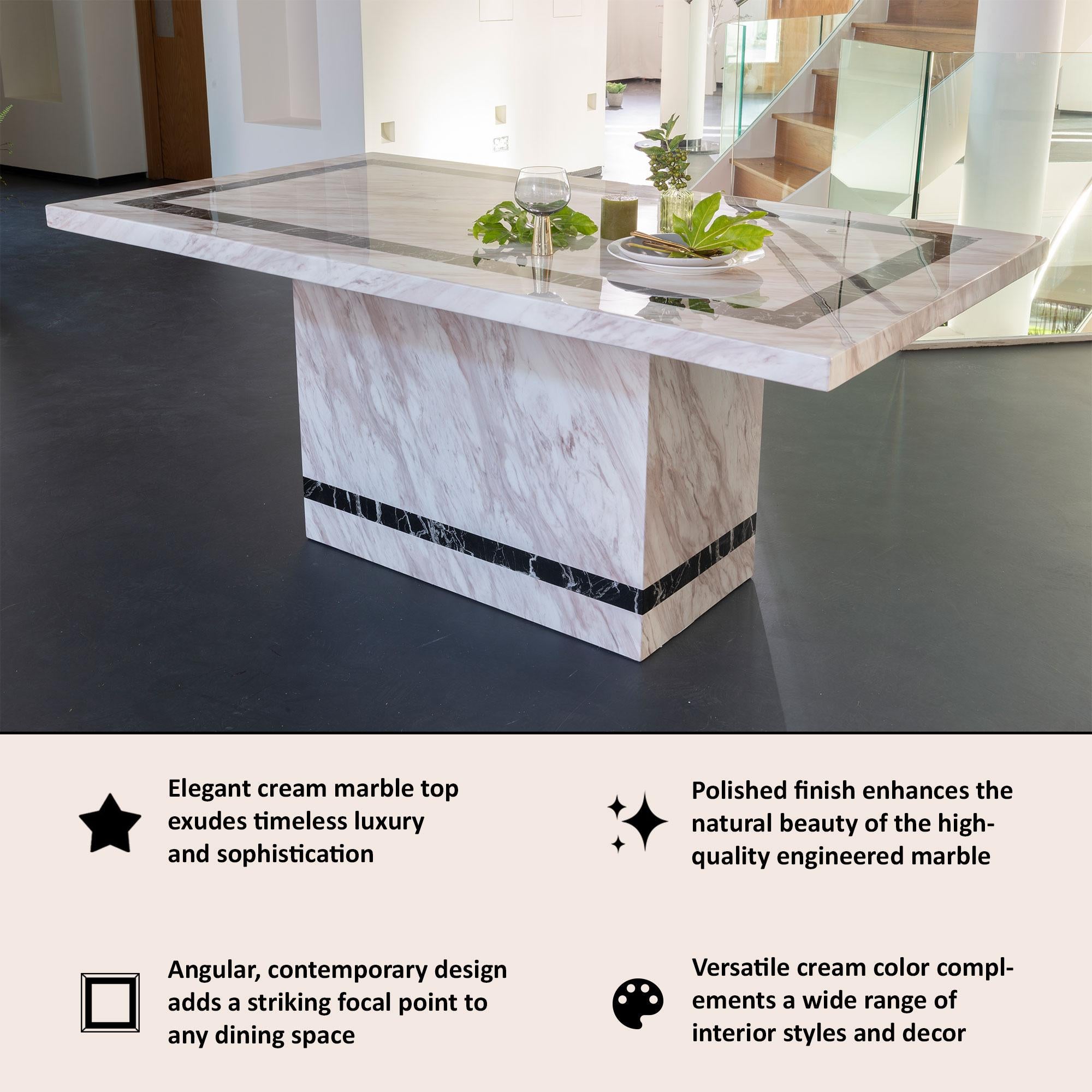 Arzano Cream Engineered Marble Rectangular Dining Table 160cm