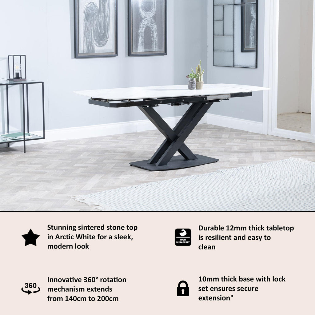 Atlanta White Sintered Stone Extending Dining Table 140cm-200cm