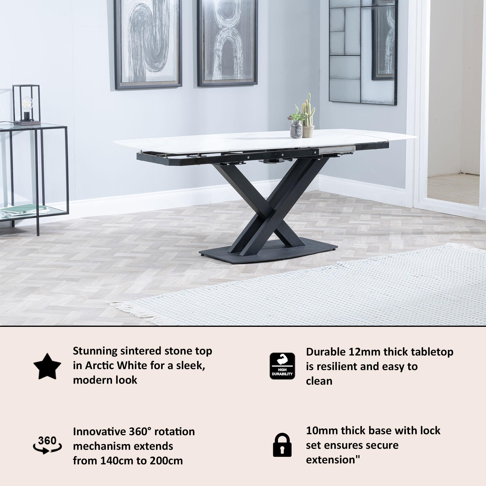 Atlanta White Sintered Stone Extending Dining Table 140cm-200cm
