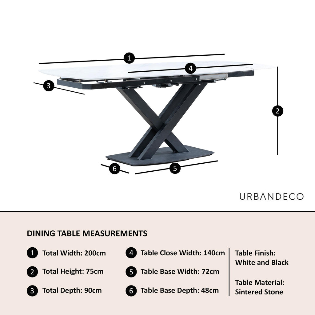 Atlanta White Sintered Stone Extending Dining Table 140cm-200cm