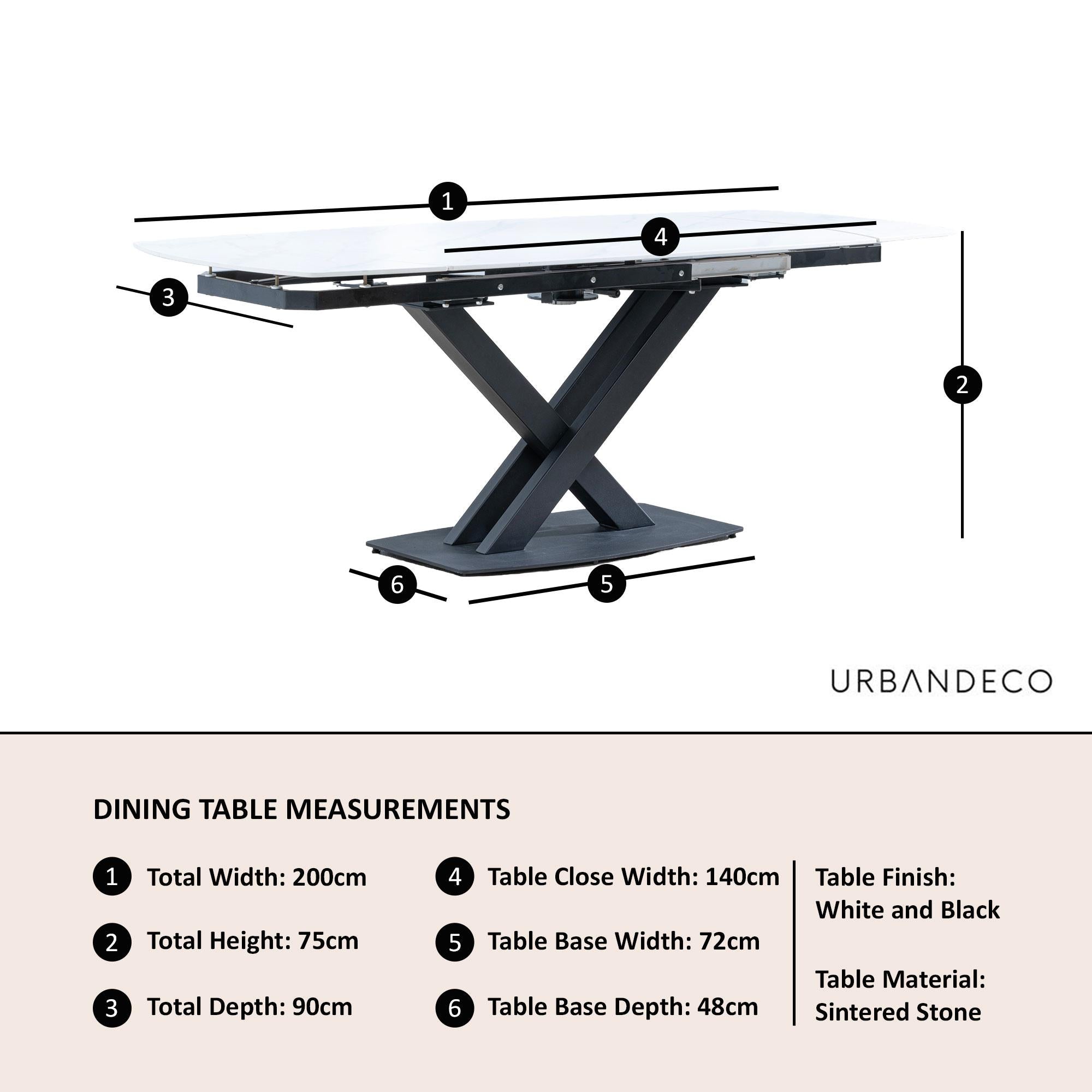 Atlanta White Sintered Stone Extending Dining Table 140cm-200cm