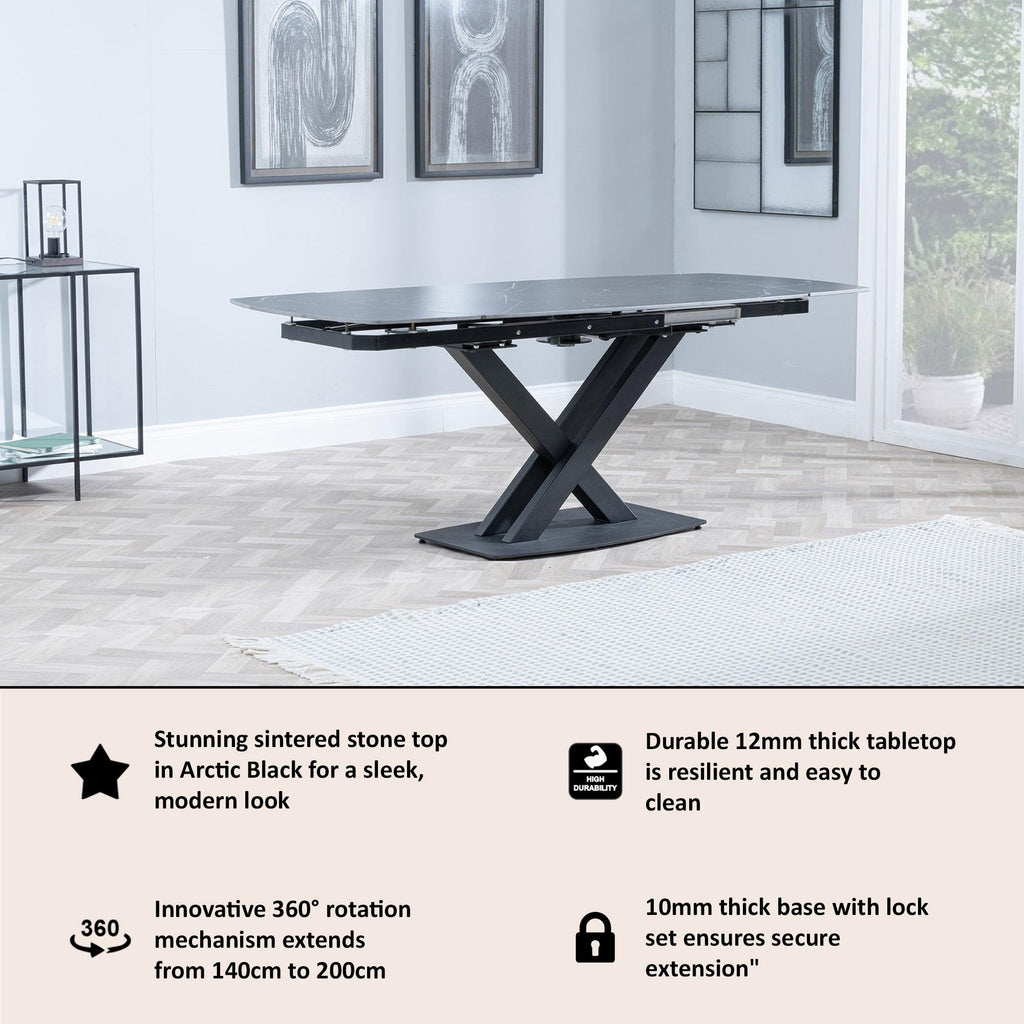 Atlanta Black Sintered Stone Extending Dining Table 140cm-200cm