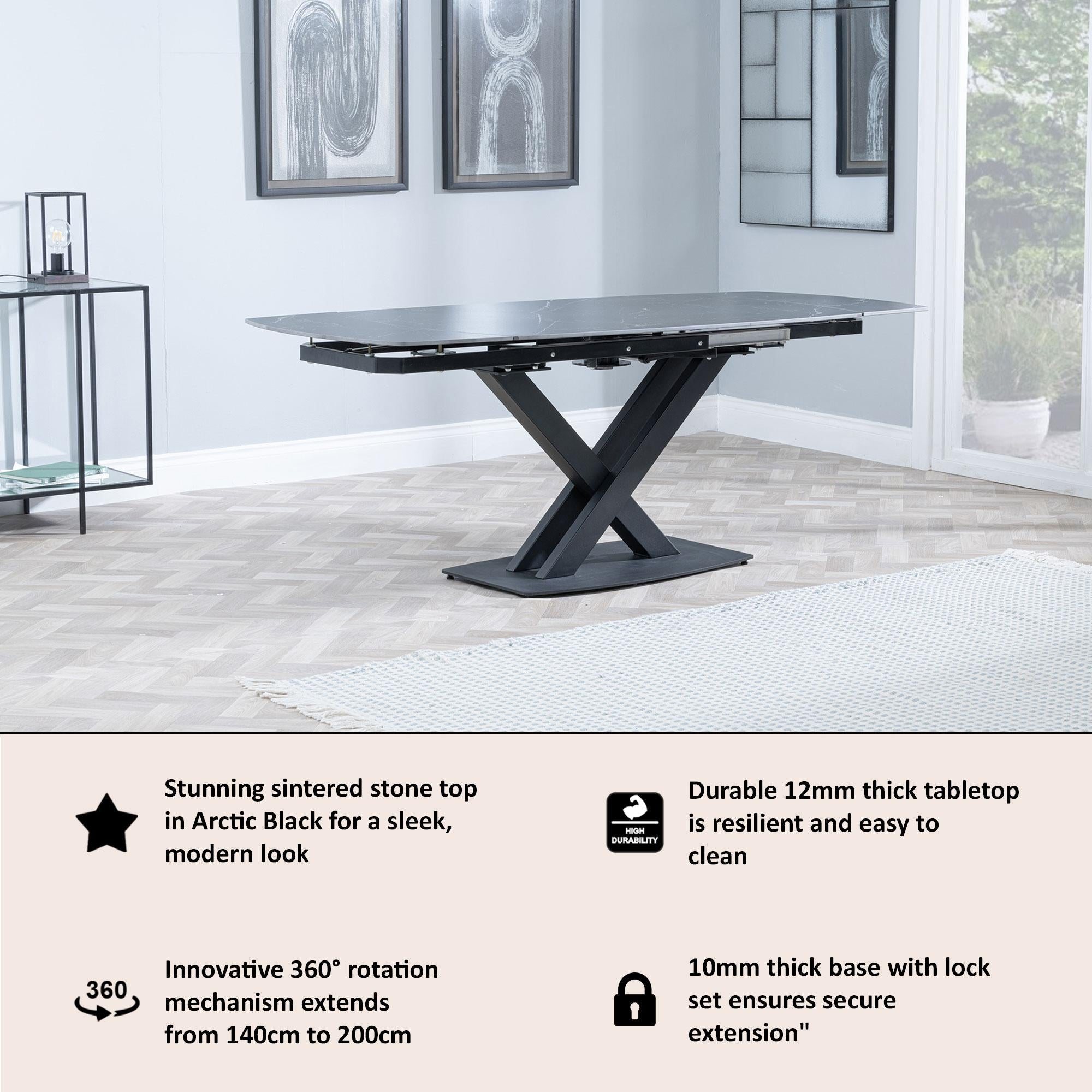 Atlanta Black Sintered Stone Extending Dining Table 140cm-200cm