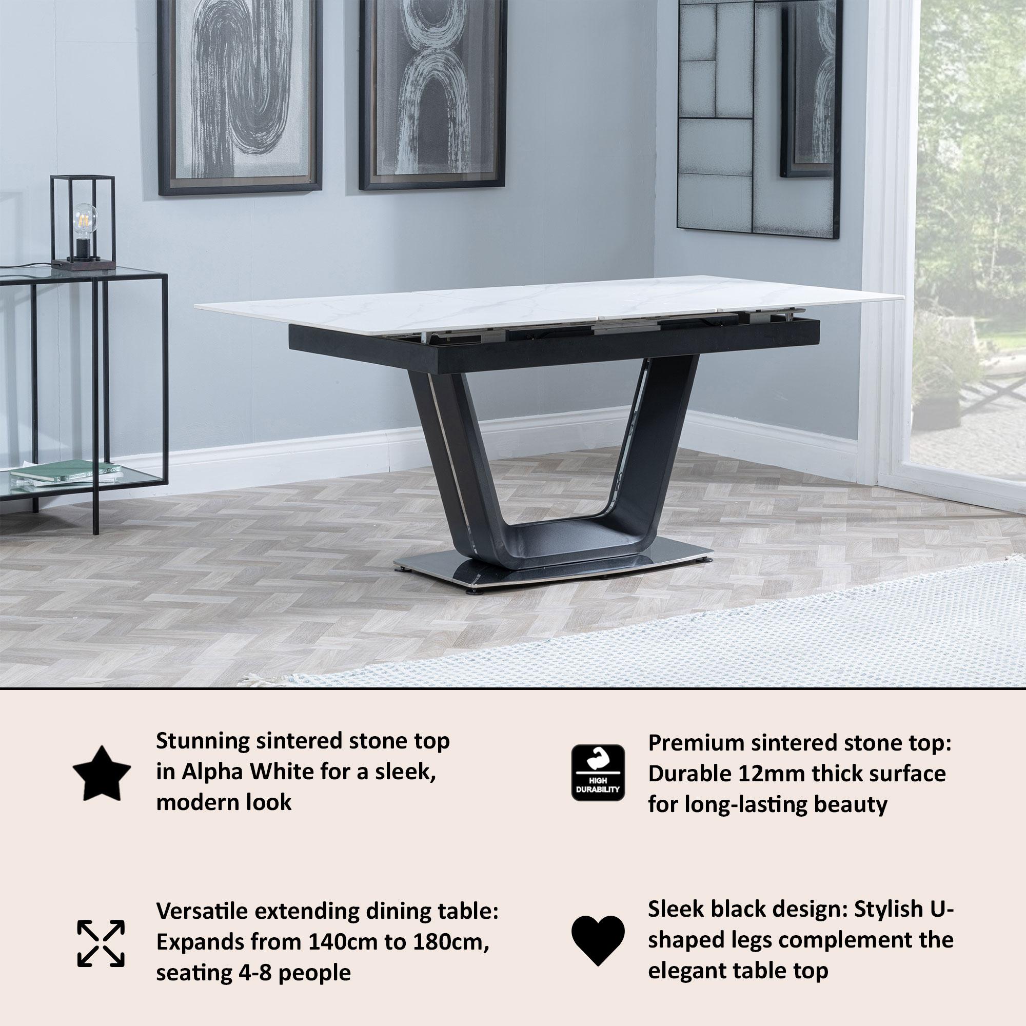 Delta White Sintered Stone Extending Dining Table 140cm-180cm