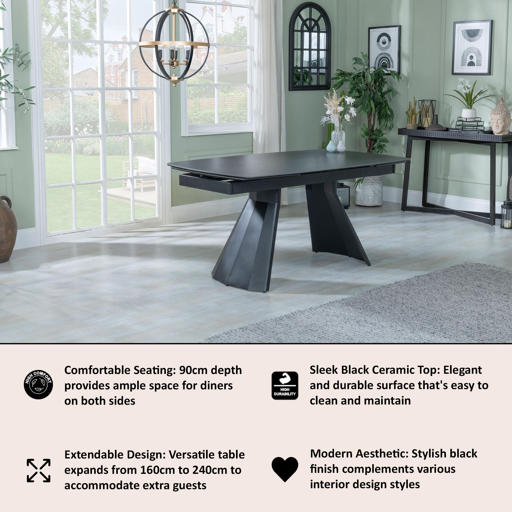 Luna Black Ceramic Extending Dining Table 160cm-240cm