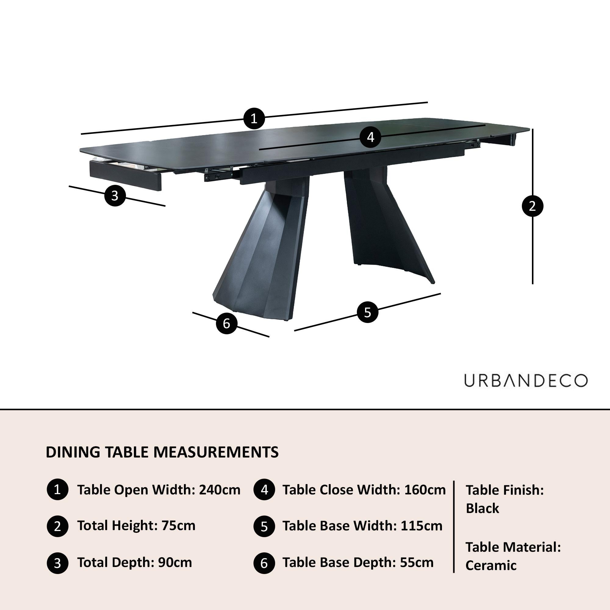 Luna Black Ceramic Extending Dining Table 160cm-240cm