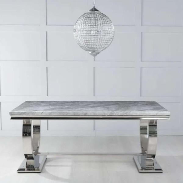 Welby Grey Engineered Marble and Stainless Steel Dining Table 200cm