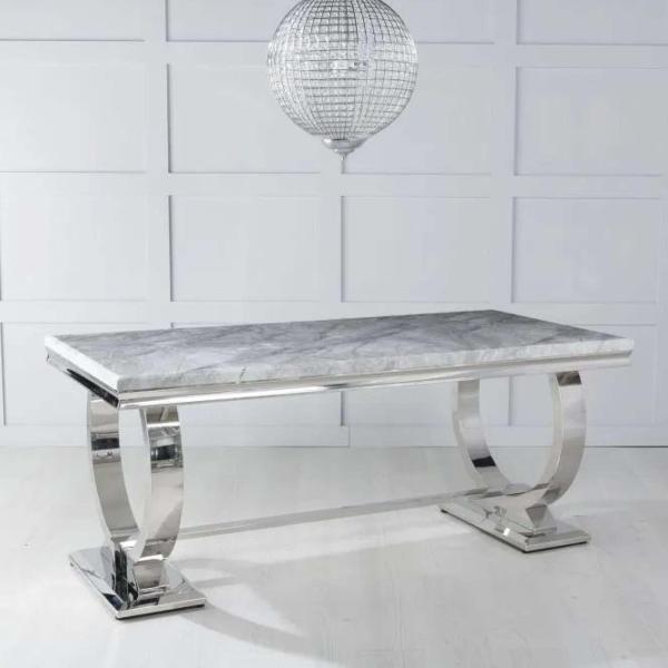 Welby Grey Engineered Marble and Stainless Steel Dining Table 200cm
