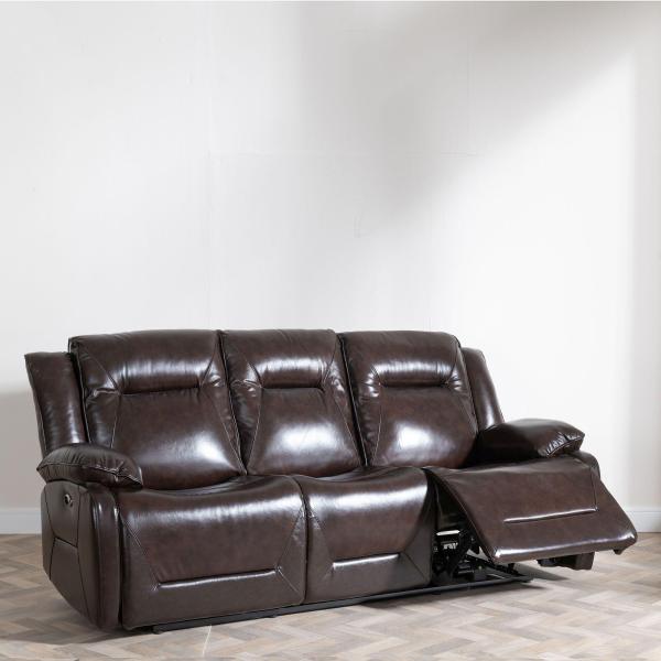 Adell Dark Brown Leather Electric Recliner Sofa