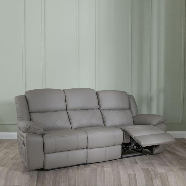Declo Grey Leather Electric Recliner Sofa