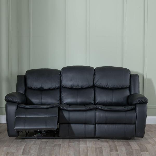Onyx Black Leather Electric Recliner Sofa