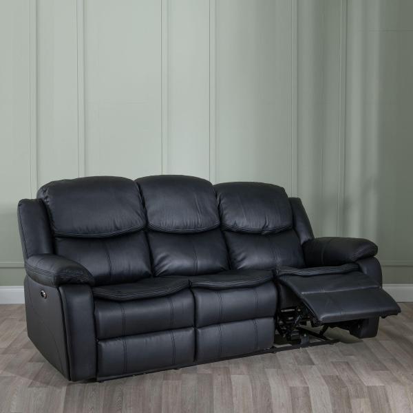 Onyx Black Leather Electric Recliner Sofa