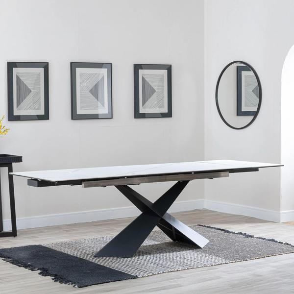 Odesa White Ceramic Extending Dining Table 160cm-240cm
