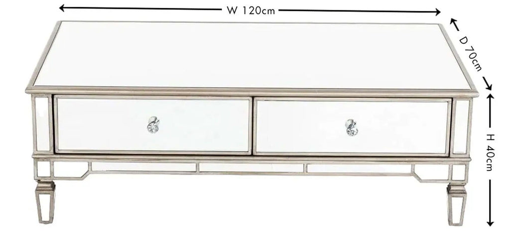 Lumina MDF Mirror Coffee Table with 2 Drawers