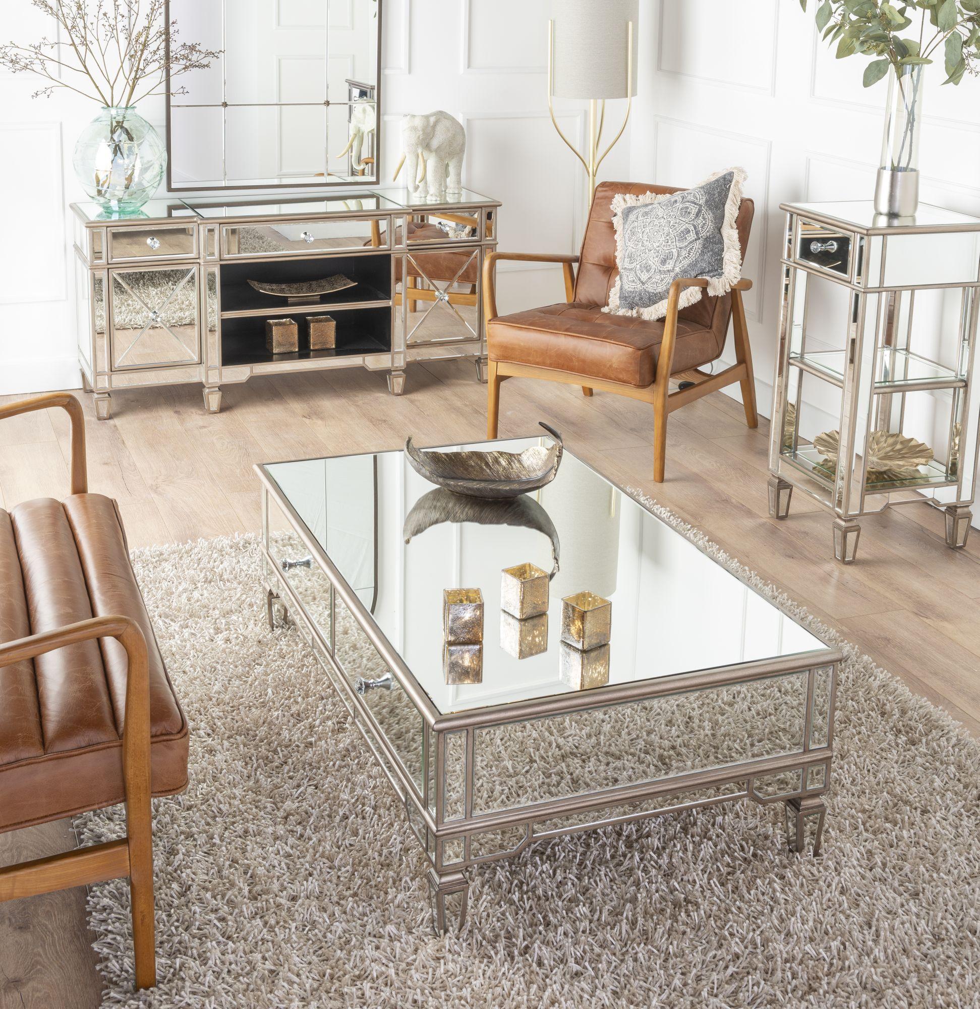 Lumina MDF Mirror Coffee Table with 2 Drawers