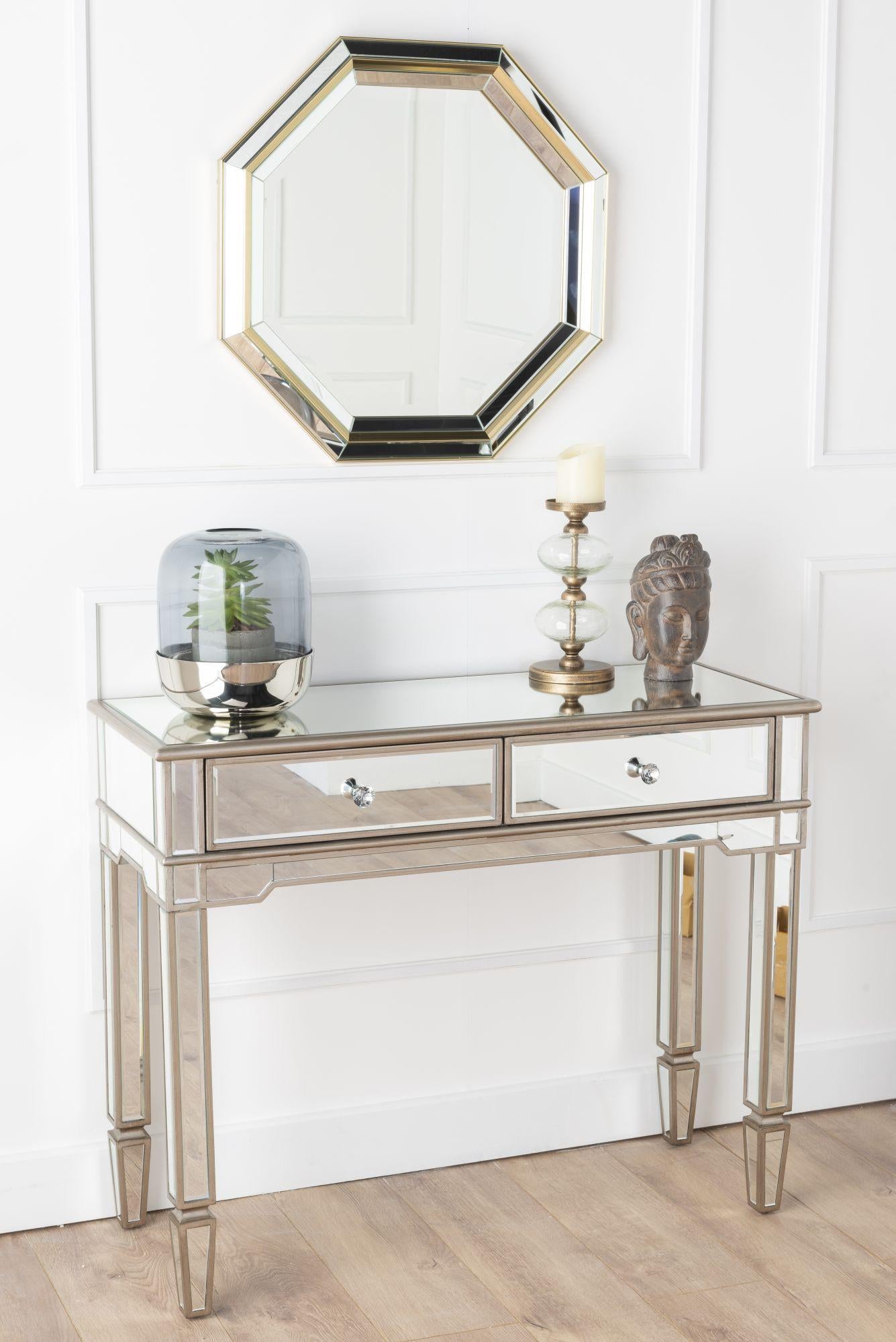 Lumina Mirrored Console Table with 2 Drawers