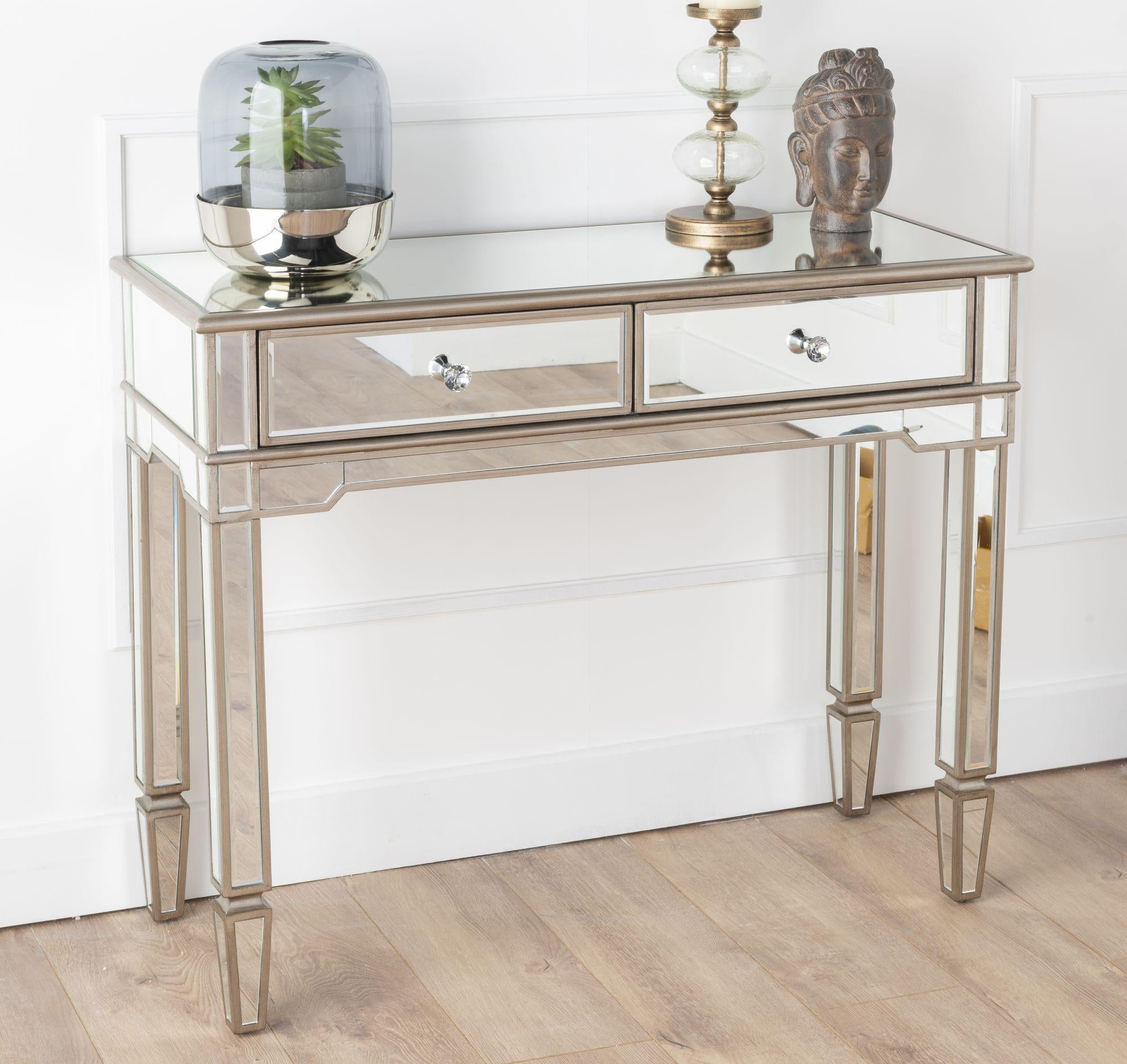 Lumina Mirrored Console Table with 2 Drawers