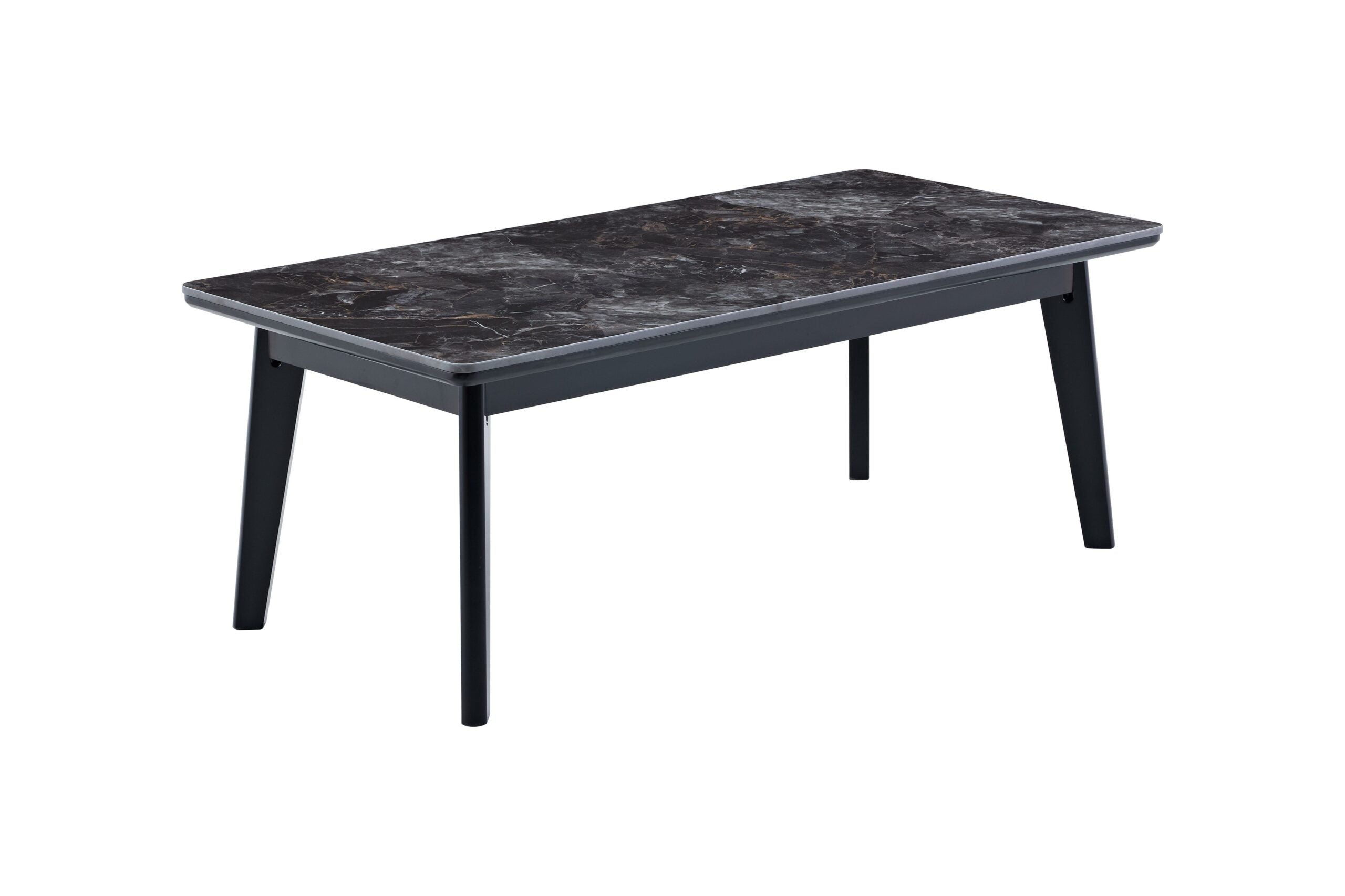 Arizona Black Ceramic Marble-Effect Coffee Table with black legs - angled view