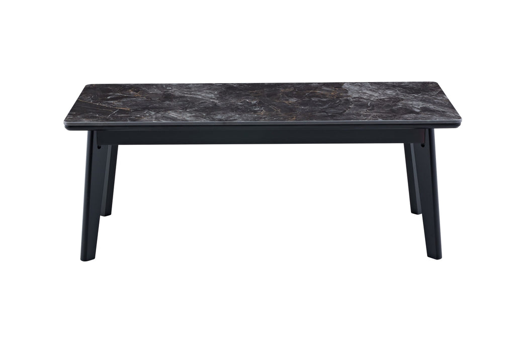 Arizona Black Ceramic Marble-Effect Coffee Table with black legs - side view