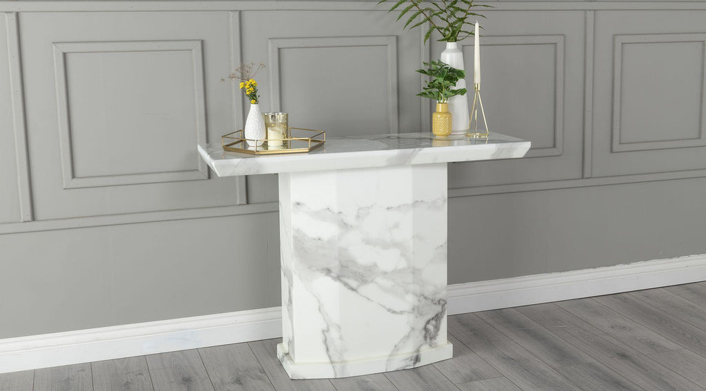 Athens White Chrome Engineered Marble Console Table