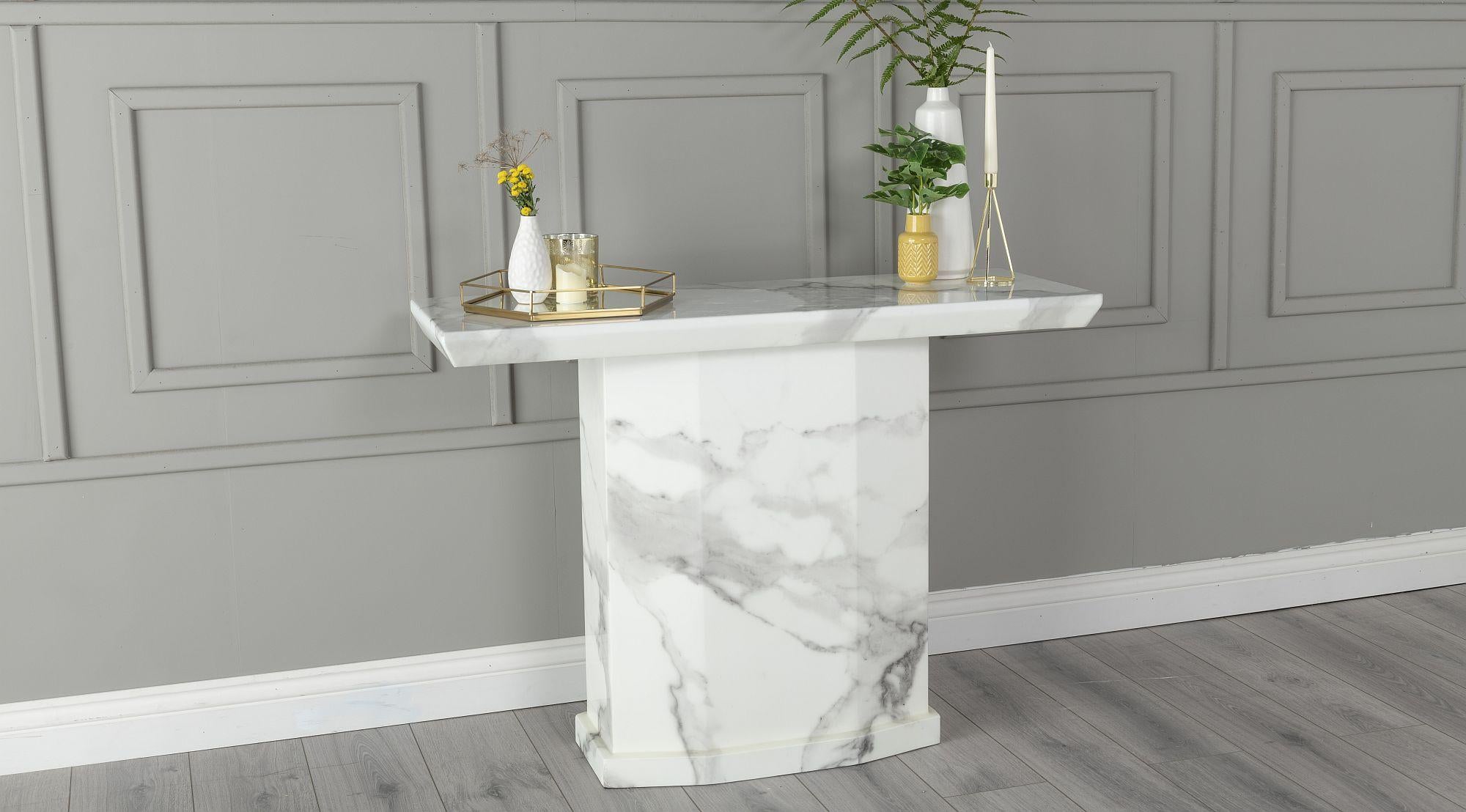 Athens White Chrome Engineered Marble Console Table