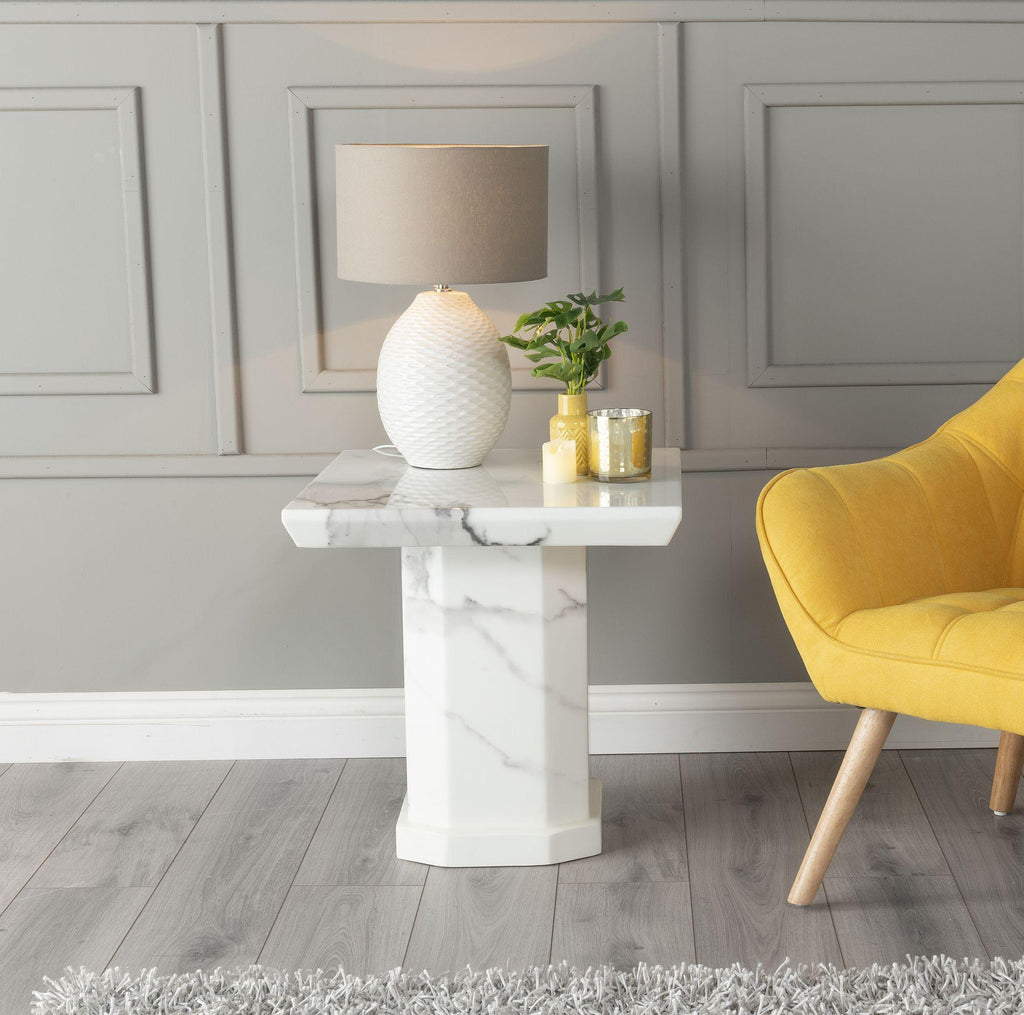 Athens White Engineered Marble End Table