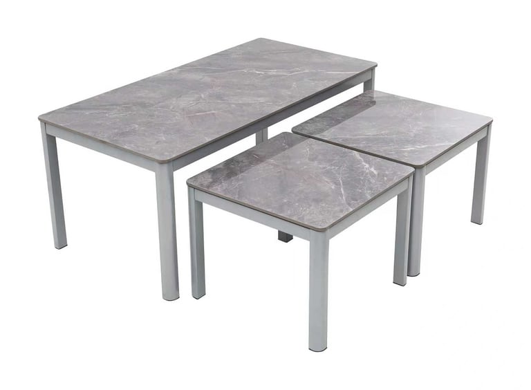 Trio Grey Sintered Stone Nest of Tables with grey metal frame