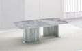 Flute Silver Sintered Stone Coffee Table with twin fluted chrome pedestal base