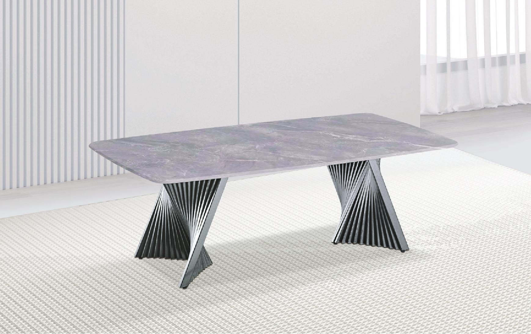 Spiral Grey Sintered Stone Coffee Table with twin twisted chrome pedestal base