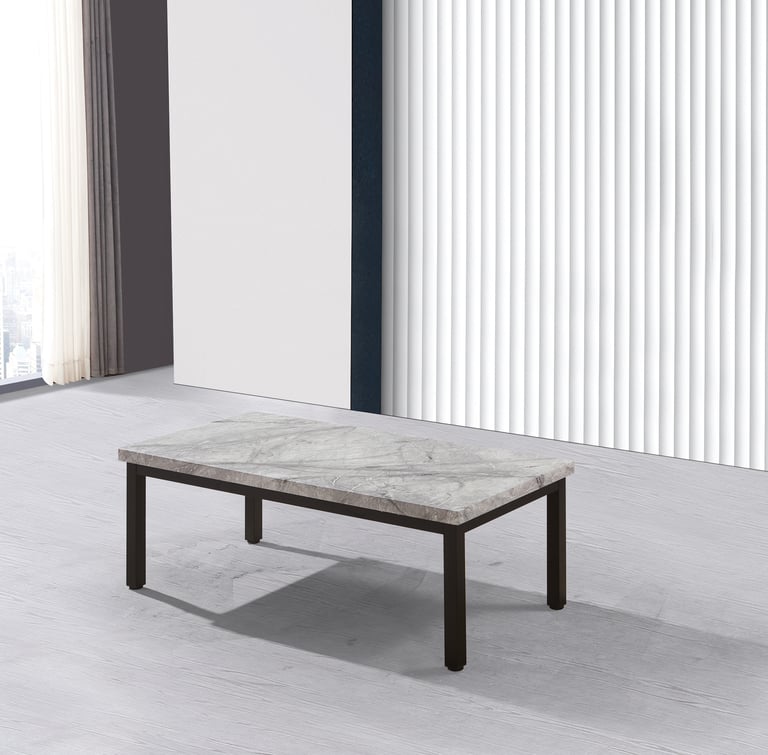 Metro Grey Stone-Effect Coffee Table with black metal legs - front view