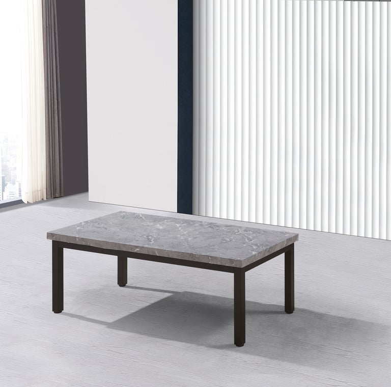 Metro Light Grey Marble-Effect Coffee Table with black metal legs - lifestyle view