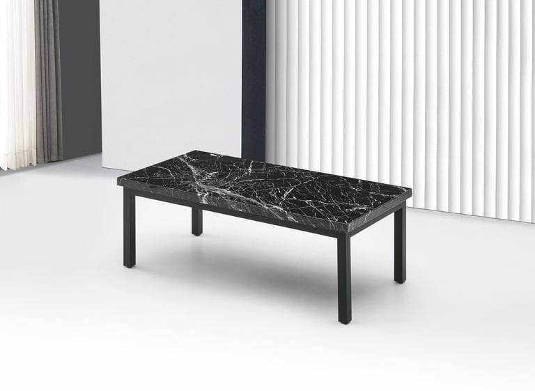 Metro Black Marble-Effect Coffee Table with black metal legs - lifestyle view