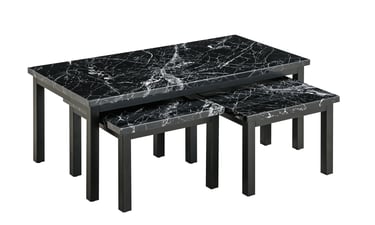 Metro Dark Sintered Stone Nest of Tables with black metal legs - lifestyle view
