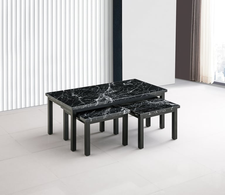 Metro Dark Sintered Stone Nest of Tables with black metal legs - front view