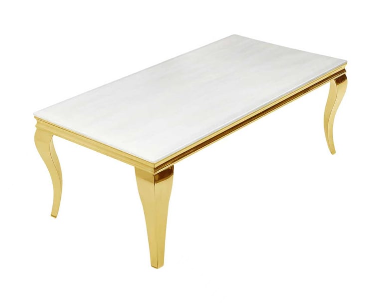 Louie Ivory Sintered Stone Coffee Table with Gold Cabriole Legs - front view