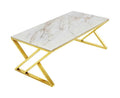 Zara White Sintered Stone Coffee Table with Gold X-Frame