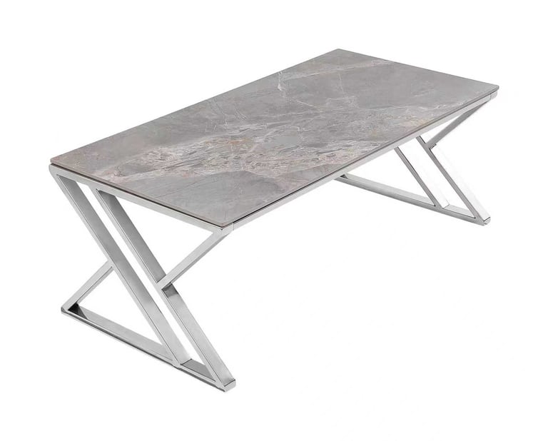Zara Grey Sintered Stone Coffee Table with Chrome X-Frame