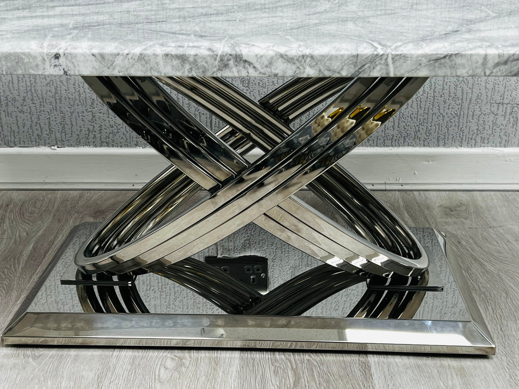 Elina Grey Ceramic Marble-Effect Coffee Table - base detail