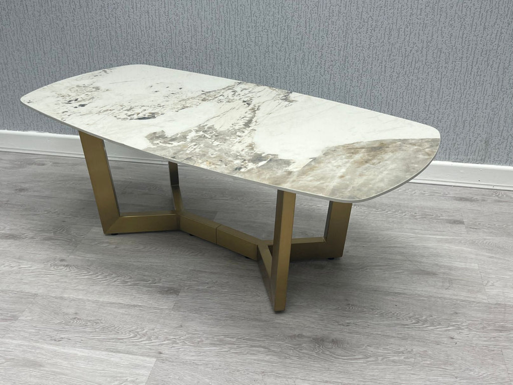 Sorrento Cream Ceramic Marble-Effect Coffee Table - angled view