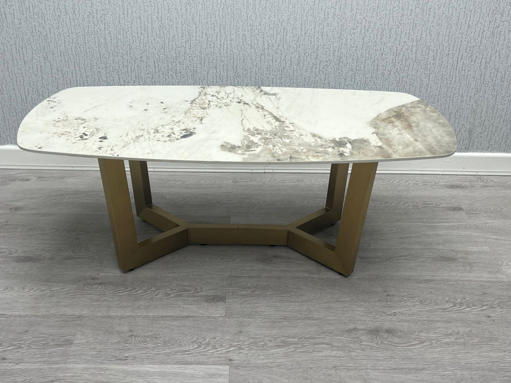 Sorrento Cream Ceramic Marble-Effect Coffee Table - side view