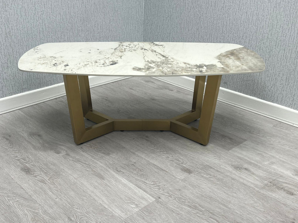 Sorrento Cream Ceramic Marble-Effect Coffee Table - top detail